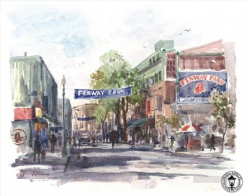 watercolor landscape Painting - Yawkey Way watercolor TK cityscape